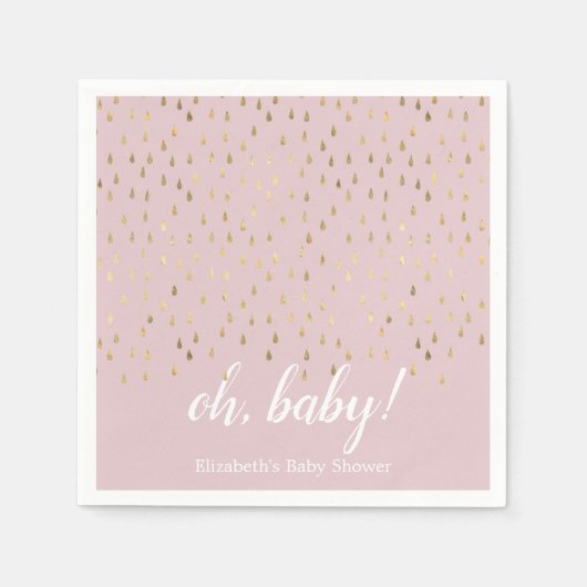 Elegant roze & gouden regendruppels Baby shower Servet (Voorkant)