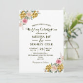 Elegant roze, gouden Roos Eucalyptus Floral Weddin Kaart (Staand voorkant)