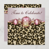 Elegant roze gouden roze luipaard verjaardagsfeest kaart (Voorkant / Achterkant)