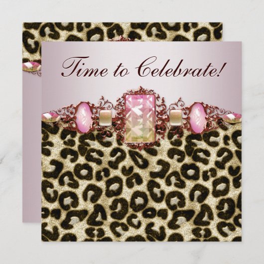 Elegant roze gouden roze luipaard verjaardagsfeest kaart (Voorkant / Achterkant)
