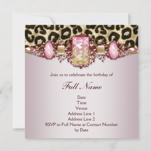 Elegant roze gouden roze luipaard verjaardagsfeest kaart (Achterkant)
