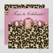 Elegant roze gouden roze luipaard verjaardagsfeest kaart (Voorkant / Achterkant)