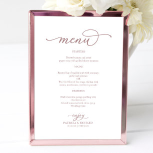 Elegant Roze Gouden Script Huwelijksmenu Bord Poster