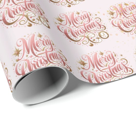 Elegant roze gouden script Vrolijk kerstfeest Cadeaupapier (Rol Hoek)