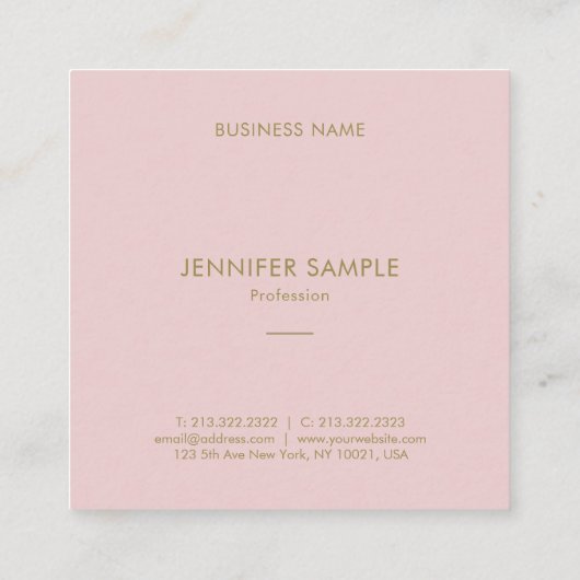 Elegant roze gouden tekst Moderne Eenvoudige ontwe Vierkante Visitekaartje (Achterkant)