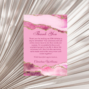 Elegant Roze & Gouden Verjaardagsfeest Dank je Bedankkaart