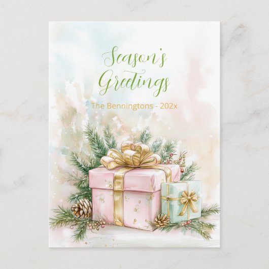 Elegant roze gouden vintage kerst Briefkaart (Voorkant)