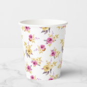 Elegant Roze Gouden Waterverf Bloemen Baby shower Papieren Bekers (Voorkant)