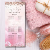 Elegant roze goudglitter Beauty Salon - prijslijst Reclamekaart