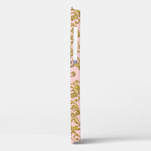 Elegant roze goudglitter scrolt  monogram Case-Mate iPhone case (Achterkant / Links)