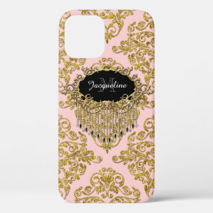 Elegant roze goudglitter scrolt  monogram Case-Mate iPhone case