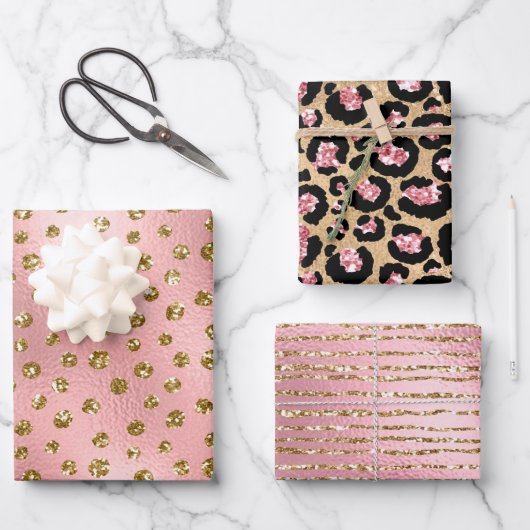 Elegant roze goudglitter Zwarte Cheetah Leopard Inpakpapier Vel (Voorkant)