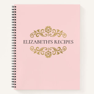 Elegant roze goudmonogram Recipbook Cookbook Notitieboek
