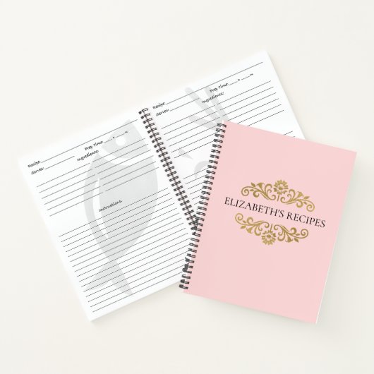 Elegant roze goudmonogram Recipbook Cookbook Notitieboek (Binnen)