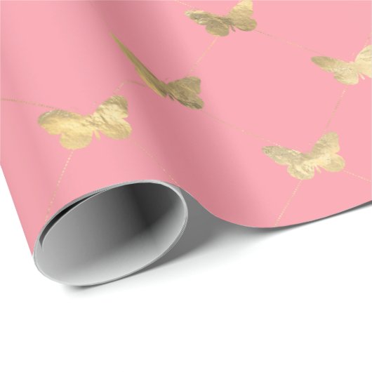 Elegant roze goudvlinderpatroonverlooppapier cadeaupapier (Rol Hoek)