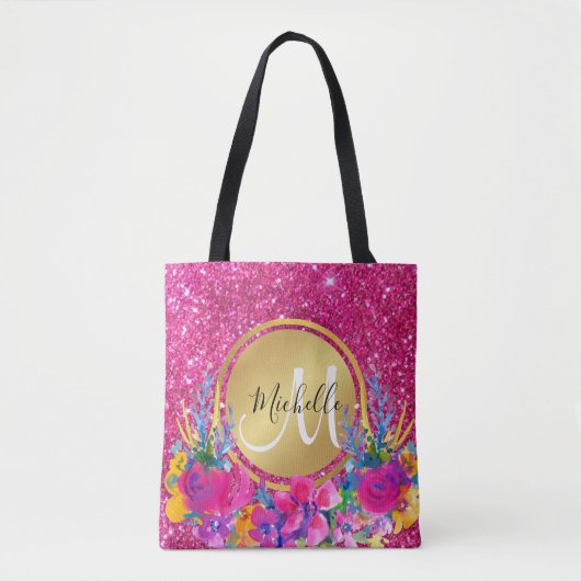 Elegant roze goudvormig Lijst Floral Tote Bag (Voorkant)