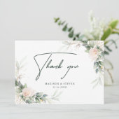 Elegant roze goureuze Floral Eucalyptus Weddenscha Bedankkaart (Staand voorkant)