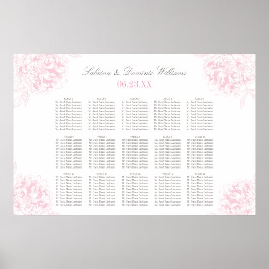 Elegant roze grauwe pony Wedding Seating Seating Poster (Voorkant)
