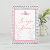 Elegant roze & Gray Garden Wedding Invitations Kaart (Staand voorkant)