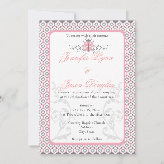 Elegant roze & Gray Garden Wedding Invitations Kaart (Achterkant)