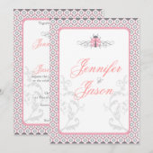 Elegant roze & Gray Garden Wedding Invitations Kaart (Voorkant / Achterkant)
