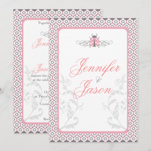 Elegant roze & Gray Garden Wedding Invitations Kaart (Voorkant / Achterkant)