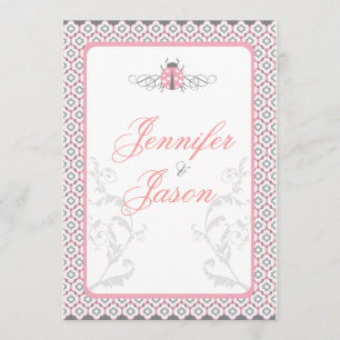 Elegant roze & Gray Garden Wedding Invitations Kaart
