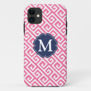 Elegant roze Griekse sleutel gepersonaliseerd Case-Mate iPhone Case