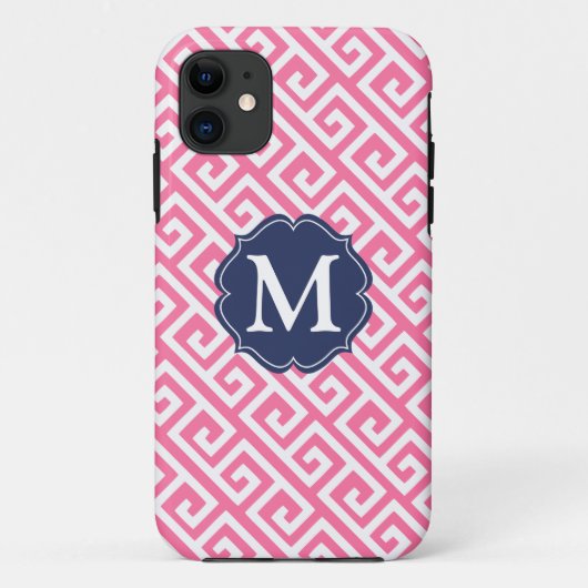 Elegant roze Griekse sleutel gepersonaliseerd Case-Mate iPhone Case (Achterkant)