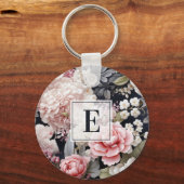 Elegant Roze Grijs Bloemen Monogram Sleutelhanger (Achterkant)