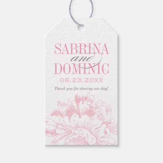 Elegant Roze Grijs Bloemen Pioen Bruiloft Monogram Cadeaulabel (Voorkant)