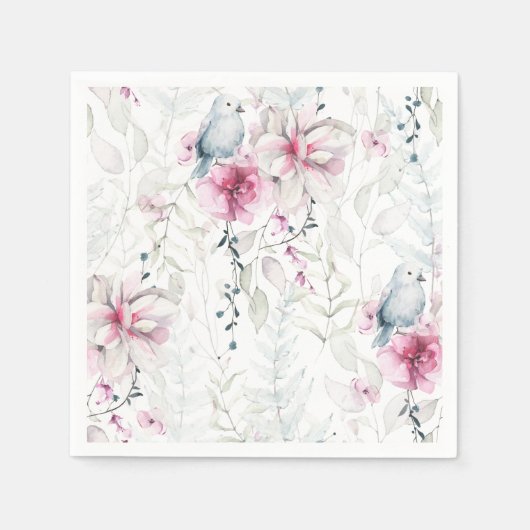 Elegant Roze Grijs Bloemen Wit Duif Bruiloft Servet (Voorkant)