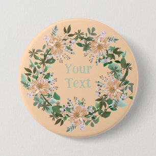 Elegant roze & grijs bloemenkrans revers symbool ronde button 7,6 cm