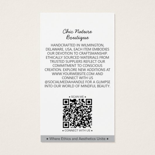 Elegant Roze & Grijs Botanisch Sociaal QR Prijs La Visitekaartje (Achterkant)