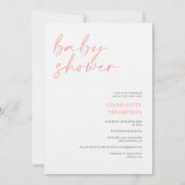 Elegant roze grijs casual script baby shower kaart (Voorkant)