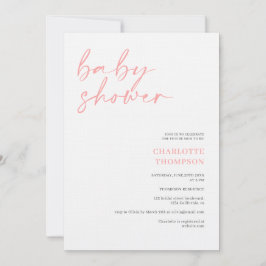 Elegant roze grijs casual script baby shower kaart