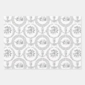 Elegant roze, grijs en blauw op witte gegraveerde inpakpapier vel (Voorkant 3)