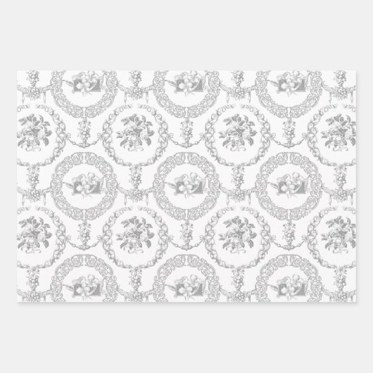 Elegant roze, grijs en blauw op witte gegraveerde inpakpapier vel (Voorkant 3)