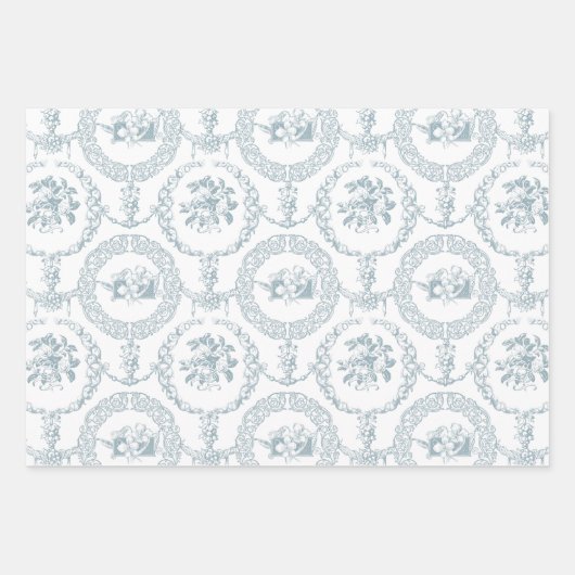 Elegant roze, grijs en blauw op witte gegraveerde inpakpapier vel (Voorkant)