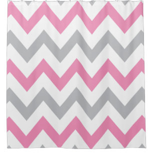 Elegant roze, grijs en wit Chevron Pattern Douchegordijn