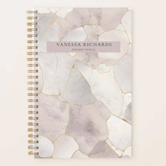 Elegant Roze & Grijs Marmeren Luxe Notaris Openbaa Planner (Voorkant)