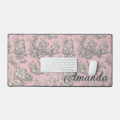Elegant Roze Grijs Monogram Toile de Jouy Bureaumat (Keyboard & Muis)