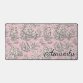 Elegant Roze Grijs Monogram Toile de Jouy Bureaumat (Voorkant)