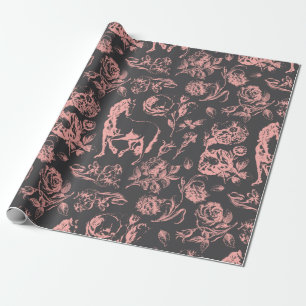 Elegant  Roze Grijs Paard Bloemenpatroon Cadeaupapier