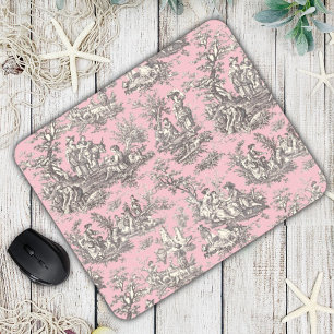 Elegant roze grijs toile de jouy muismat