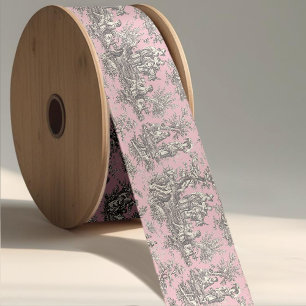 Elegant  roze grijs toile de jouy satijnen lint
