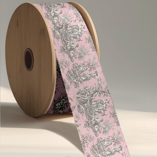 Elegant  roze grijs toile de jouy satijnen lint