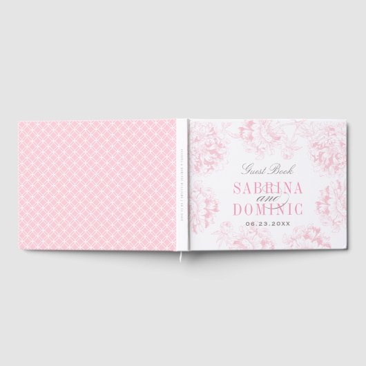 Elegant roze grijze bloemige pioen rozen bruilofts gastenboek (Volledig)