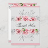 Elegant roze grijze Floral bruiloft Bedankkaart (Voorkant / Achterkant)