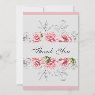 Elegant roze grijze Floral bruiloft Bedankkaart